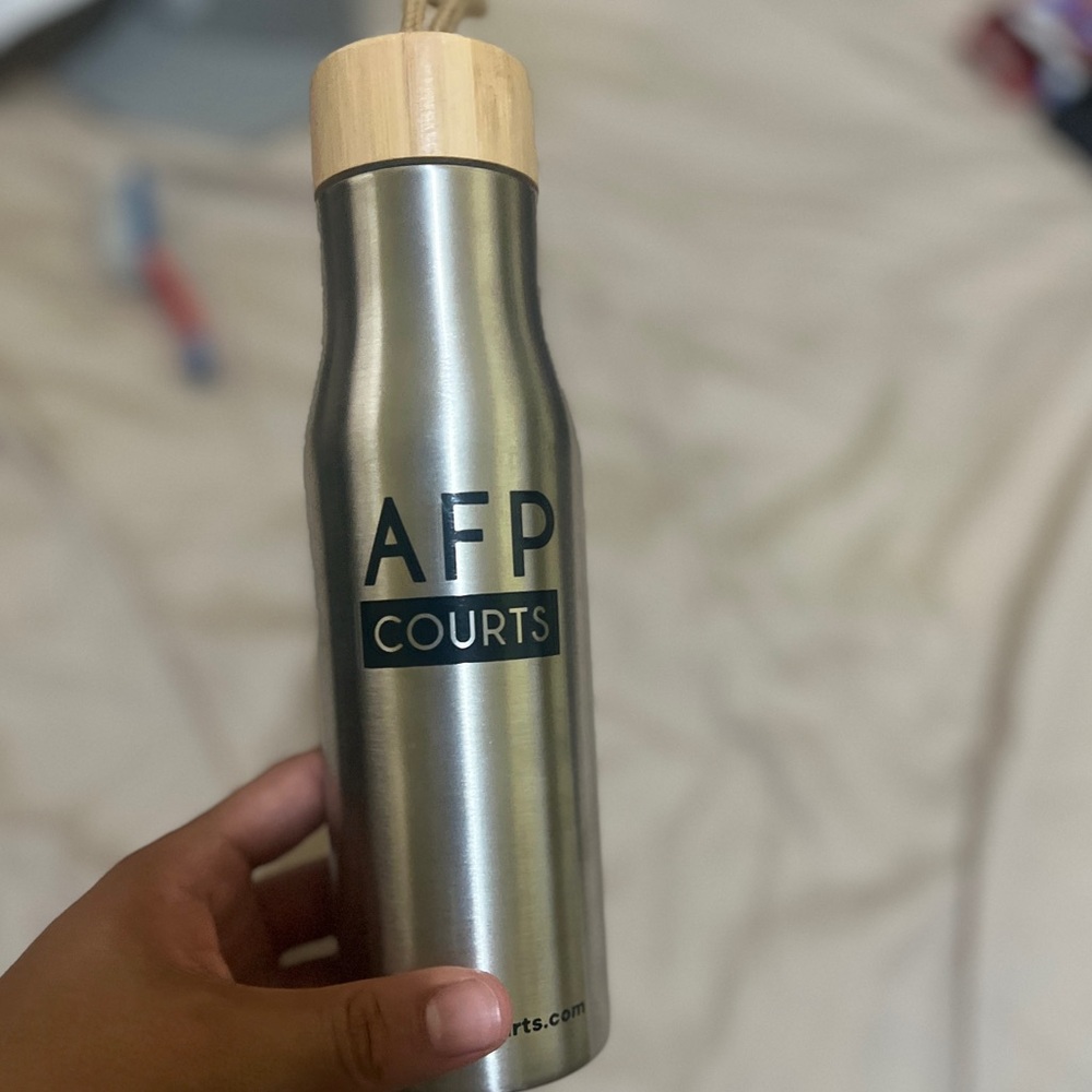 AFP Courts Stainless Steel Water Bottle with Bamboo Lid